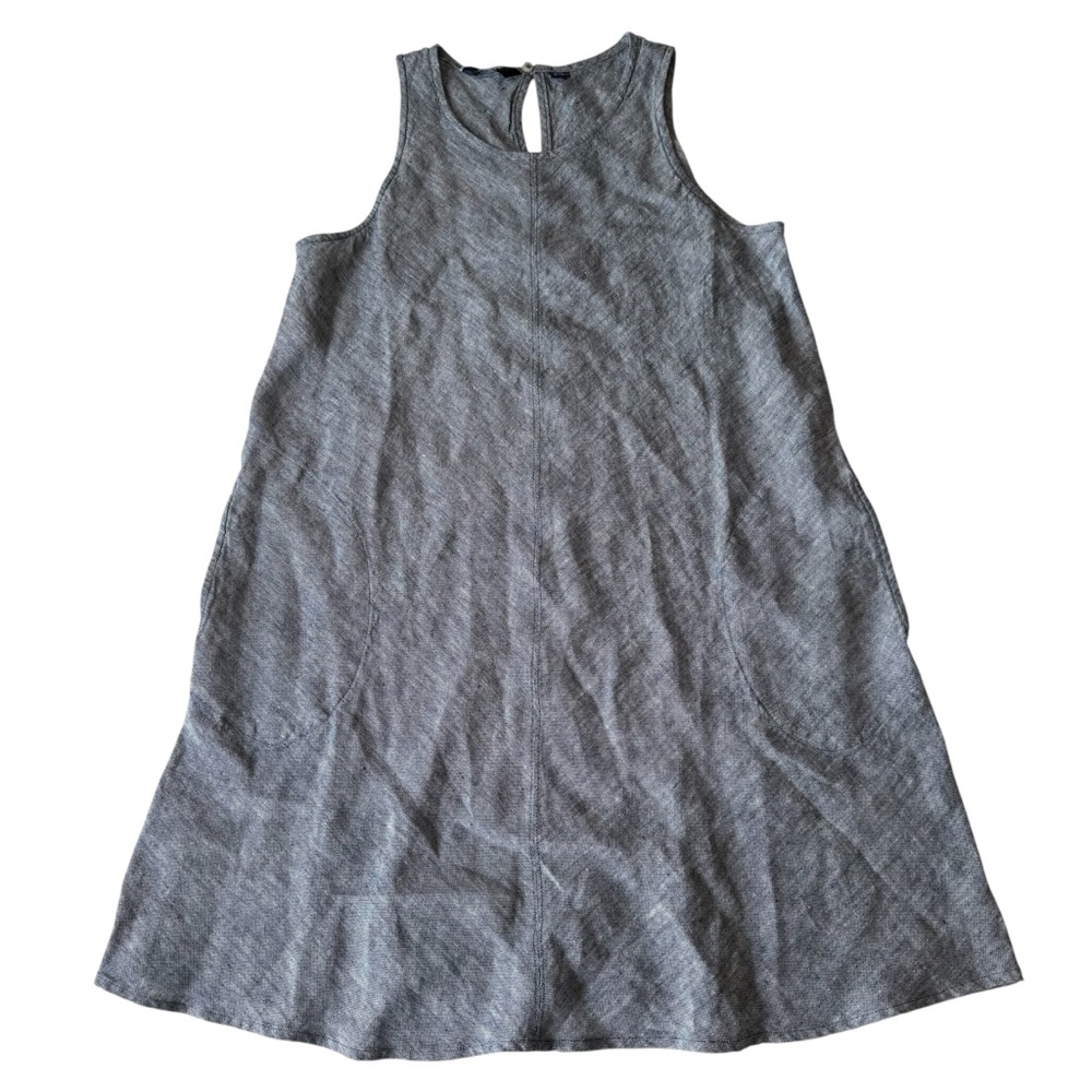 Lands End 100% Linen Dress, Navy Gray Sleeveless Flowy A Line, EUC Sz Small